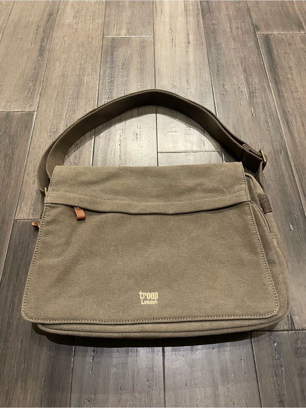 Troop London Canvas Messenger Bag Brown Khaki Shoulder Crossbody Travel Bag